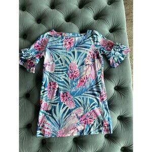 Lilly Pulitzer Mrs Peacock Blue Tweethearts Lula Ruffle Sleeve Dress Youth Med M
